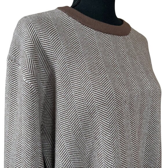 Lachlan British Inspired Brown Tan Crew Neck Long Sleeve Tweed Sweater Size XL - Picture 4 of 8